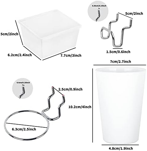 Kuhome 6 Sets Pegboard Bins Cups with Hooks Loops, Pegboard Hooks Assortment, Hooks for Pegboard Cup Holder for Tools Accessory Storage Organizer for Office Workshop Garage Workbench White