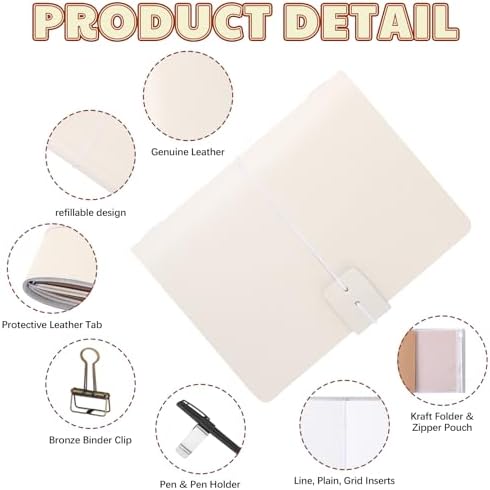Thenshop Leather Travel Notebook 3 Inserts,White,Passport Size