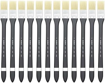 XDT#2365 Hake Artist Paint Brush 12 Piece Set #0.78in, Medium Stiff Hog Bristle Paint Brushes for Acrylic Painting, Acrylic Oil Watercolor