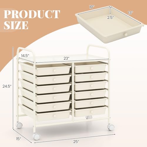 COSTWAY 12-Drawer Rolling Storage Cart, Utility Storage Organizer Cart