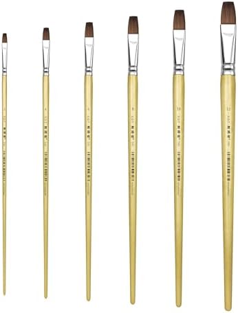 XDT#166B Bright Artist Paint Brush 6 Piece Set, Red Sable Flat Paint Brushes for Watercolor, Acrylic, Oil and Canvas Painting