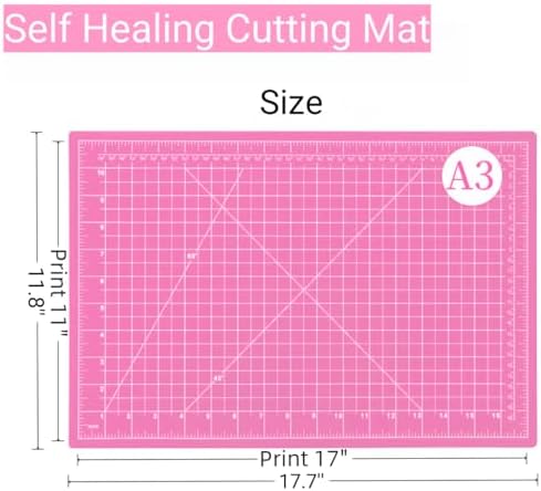 45mm Rotary Cutter and Mat Set, Fabric Cutter Wheel and 12x18 Inch Self Healing Sewing Cutting Mat, Fabric Rotary Cutter with 5pcs Rotary Blades for Quilting Patchworking Crafts, Pink