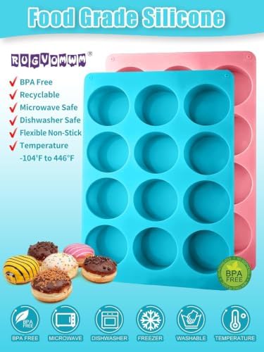 2 PCS Round Chocolate Cookie Molds, 12-Cavity Cylinder Silicone Mold, Perfect for Chocolate Covered, Cake, Candy, Pudding, Mini Cakes Jelly Baking -Blue&Pink