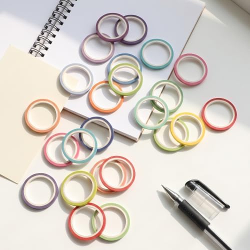 20 Rolls Rainbow Washi Tape Slim, Colorful Washi Tape Set 16.4ft