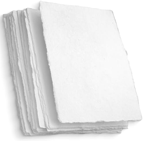 Wanderings Handmade White Deckle Edge Blank Paper - 4" x 6" - Pack of 50 - Watercolor/Mixed Media Paper - Save the Date Invitations Greeting Cards Notes DIY Arts Crafts - Thick 150 GSM