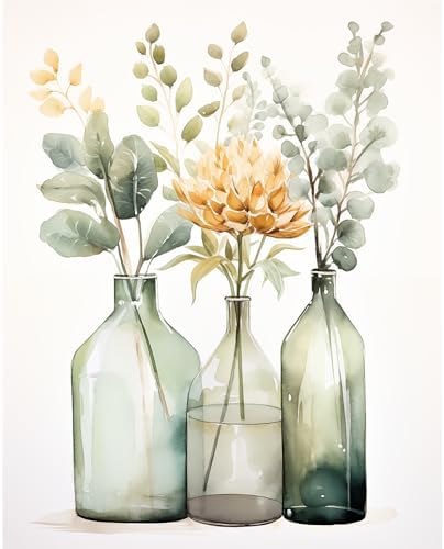 Natuyalo Paint by Numbers Kit for Adults - Flowers in Bottle DIY Adult Paint by Number Kits Acrylic Canvas Painting for Adults Beginners Kids Art Crafts Without Frame, 16x20 Inch