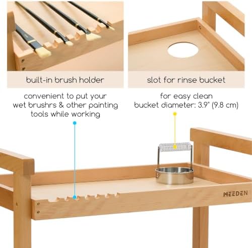 MEEDEN Rolling Art Supply Cart: Solid Beech Wood 3-Tier Storage Trolley