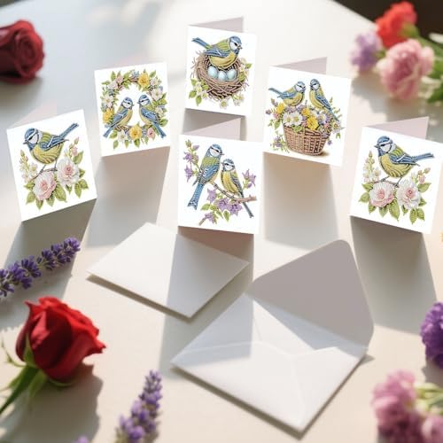 C'eitura 12Pcs Bluebird Diamond Art Painting Greeting Card Kit with Envelopes, DIY Bird Theme Christmas Birthday Thanksgiving Card Making Set, Nature Inspired Handmade Card Craft