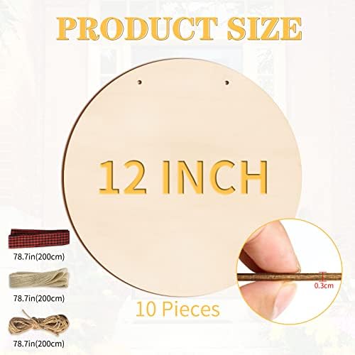 12 Inch Wood Circles for Crafts, 10Pcs Unfinished Wood Rounds for Cricut Projects, Burning, Painting, Door Hanger, DIY Wooden Crafts Gifts for Halloween Fall Holiday Home Decor (10PCS)