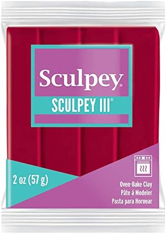 Sculpey III Polymer Oven-Bake Clay, Red, Non Toxic, 2 oz. bar, Great for modeling, sculpting, holiday, DIY, mixed media and school projects.Great for kids & beginners! | Polymer Clay, Perfect for Jewelry, Home Decor, and General Crafting