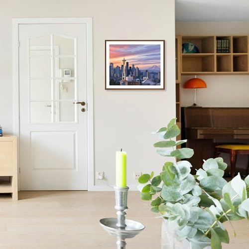ARNLRDYA Seattle City View Paint by Number Kits, Washington State Sunset Cityscape Paint by Numbers for Adults, Modern Urban Picture Canvas Acrylic Painting for Gift Home Decor(16×20inch, Unframe)