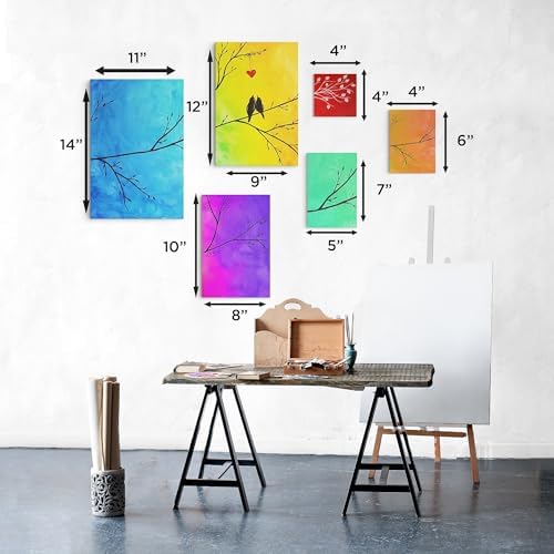 Bluebird Canvas Board - 4x4, 4x6, 5x7, 8x10, 9x12, 11x14. Set of 14 Gesso-Primed White Blank Canvases for Painting - 100% Cotton Canvas Board for Acrylic, Poster, Oil Paint