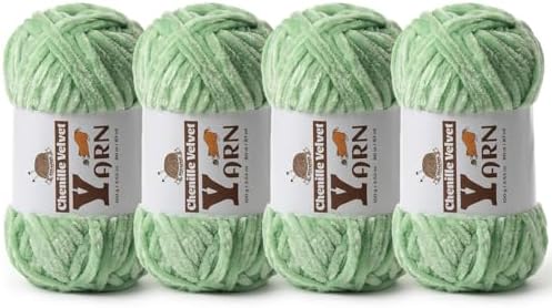 Chenille Crochet Light Green Yarn 4 Pack