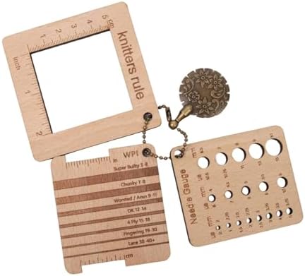 Wood Knitting Gauge Rulers 3 Set Wood Knitting Guage with Yarn Cutter for Sewing Knitting Crafts