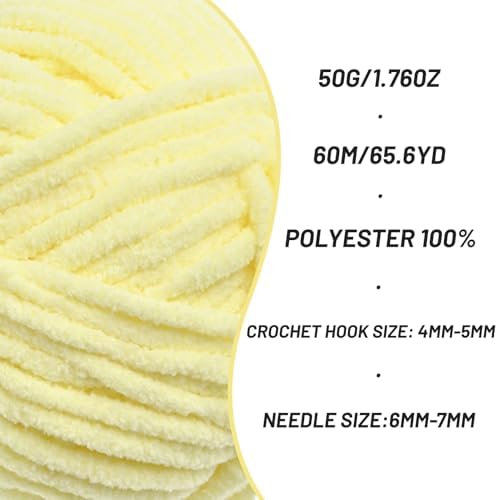 2 Packs Plush Chenille Chunky Crochet Yarn - Baby Yarn for Crocheting Soft - Velvet Yarns Knitting for Blankets Crafts - Fluffy Amigurumi Yarns 100g/131yds (2 Lemon Yellow)