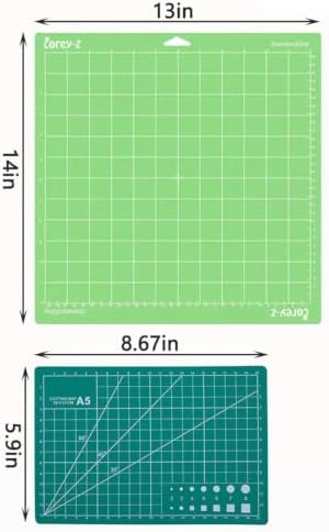Corey-z Cutting Mat 2 Pack, 14x13 Large Mat & 8.7x5.9 Self Healing Small Mat for Sewing, Quilting, Scrapbooking, Arts and Crafts, Rotary Cutter Compatible