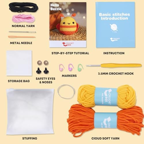 Crochet Kit for Beginners - Bee Crochet Kit, Learn to Crochet, All You Need in, Videos, Instructions, Soft Yarn, Birthday Gift for Adults
