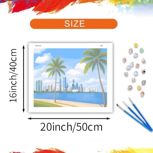 ARNLRDYA Miami Cityscape Paint by Number Kits, Downtown View Hand-Painted Art, Modern Urban Canvas Acrylic Painting Set, Florida City Paint by Numbers for Home Decor(16×20inch, Unframe)
