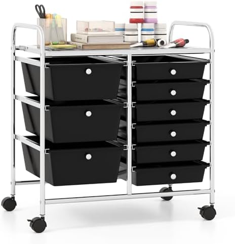Giantex 9 Drawers Rolling Cart, Classroom Organizers, Storage Cart with Wheels, for Teacher Office Home School Supplies Tool Craft Art Paper, Black