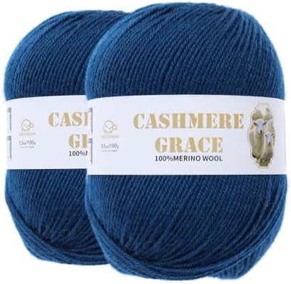 100% Pure Natural Merino Wool Yarn (4ply) - Each Ball 3.5 OZ/Approximately 320 Yards - Hand-Knitting/Crochet/Knitting - Soft and Non-irritating [2 Ball Set] (Deep Blue)