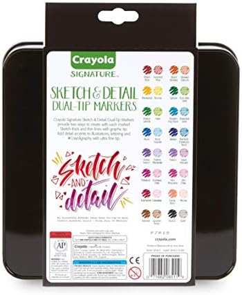 Crayola Sketch & Detail Dual-Tip Markers (16ct), Adult Coloring Set, 32 Colors, Fine & Brush Tip Art Markers, For Calligraphy & Drawing