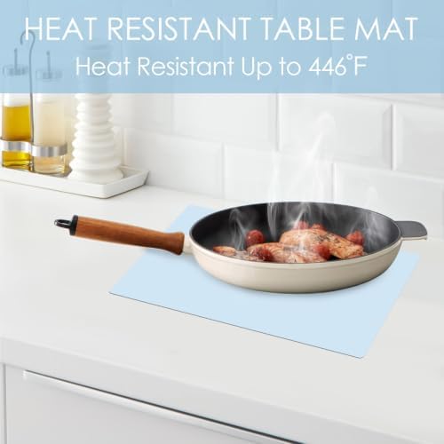 11.8''x15.75'' Silicone Mats, Food Grade Silicone Pad Table Mat for Crafts, Kids Placemat, Silicone Heat Resistant Mat Kitchen Counter Mat for Baking Pastry, Light Blue, 1Pack