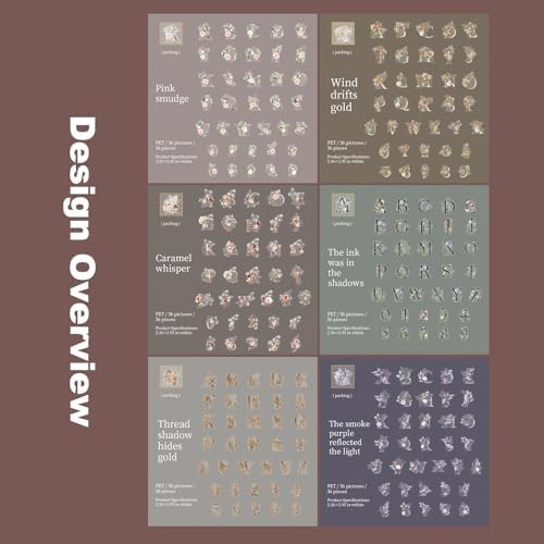 216 Pcs Floral Alphabet and Number PET Stickers for Scrapbooking