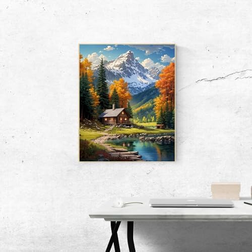 ldazao Mountain Framed Paint by Numbers Kit for Adults Beginner Cabin Adult Paint by Number Artist Kits with Frame On Canvas for Gift Home Wall Decor 9.5x12 Inch