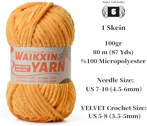 （2 Golden Yellow） 2 Pack Super Soft Fuzzy Chenille Chunky Yarn for Crocheting, 200g (175yds) Fluffy Velvet Yarn for Hand Knitting Baby Blankets Weaving Craft