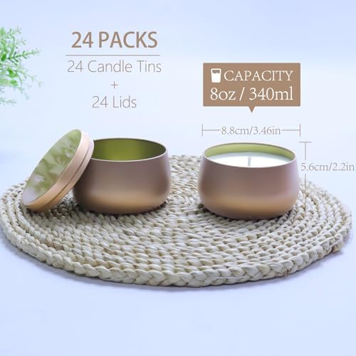 HOMAMAMOON 24 Pack 8oz Dark Glod Candle Tins for Making Candles - Bulk Metal Candle Containers with Lids. Empty Round Candle Jars for DIY & Travel. Shatterproof & Sturdy Vessels for Small Business.
