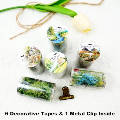 6 Rolls Nature Landscape PET Tape Set with Clip for Scrapbook