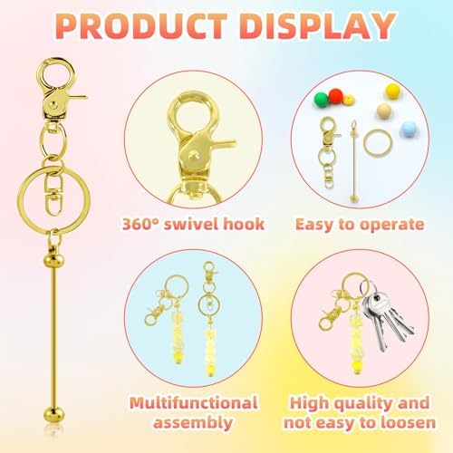 48 Pcs Beadable Keychains Bars bulk - 24 Gold DIY Metal Beaded Keychain Making Kit + 24 Bags Included, Bead Keychain Supplies,Blank Key Chain, Perfect for Women, Men, Mother's Day, Birthday Gift