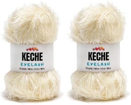 Eyelash Fun Fur Yarn - Premium Soft Crochet Yarn DIY Hand Knitting 100% Polyester 175 Yds 3.53 Oz (Pack of 2) - Cream