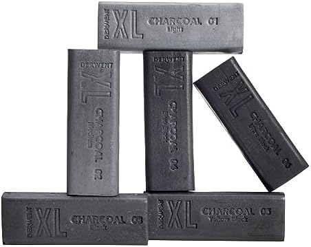 Derwent Charcoal XL Blocks 6 Tin, Set of 6, 60mm Extra-Large Block, Naturally Water-soluble, Ideal for Sketching, Drawing and Expressive Mark Making, Professional Quality (2306196)