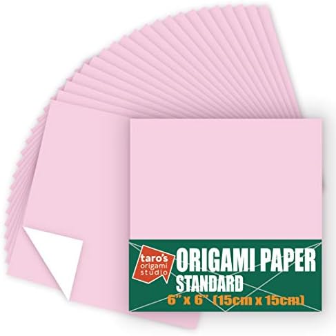 [Taro's Origami Studio] Standard 6 Inch One Sided Single Color (Light Pink) 50 Sheets (All Same Color) Square Easy Fold Premium Japanese Paper for Beginner (Made in Japan)