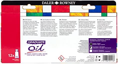 Daler Rowney Graduate Oil Paint Set, 12 Assorted Colors in 22mL Tubes - High Lightfastness, Painting Supplies Ideal for Artists, Students, and Hobbyists