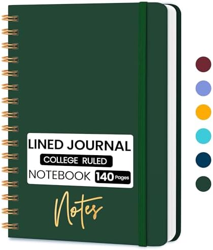 Lined Spiral Journal Notebook, A5 College Ruled Notebook for Note-Taking