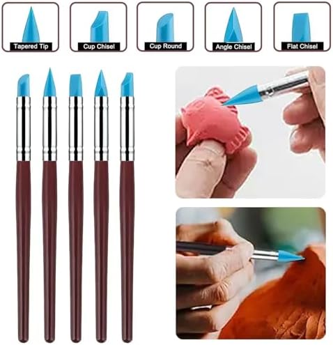 10 Pcs Silicone Clay Sculpting Tools Set, Double-Ended Dotting Tools & Silicone Brushes for Polymer Clay, Air Dry Clay, Pottery & DIY Crafting