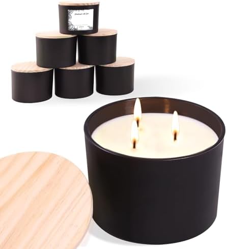 6-Pack 16 oz Candle Jars - Frosted Black Glass with 3 Wicks, Empty Containers for Candle Making