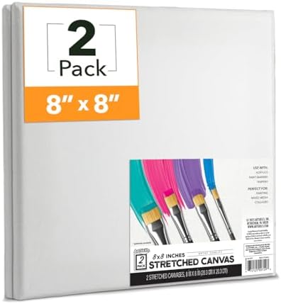 ArtSkills Stretched Canvas for Painting, 8x8 Canvas, 2-Pack Framed | Blank Canvas, Premium Wood Frame, Painting Supplies for Artists