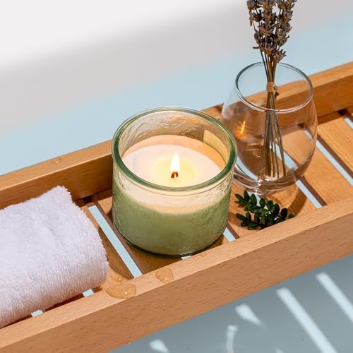 10 oz Green Mandala Glass Candle Jars with Bamboo Lids, 9 Pack