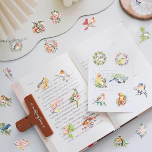 50 Pack Watercolor Bird Transparent Stickers for Teens - Floral Nature Birds Decals Waterproof PET Scrapbook Decals for Journal, Guitar, Notebook, Phone Case - Ins Aesthetic Nature Art Sticker Set