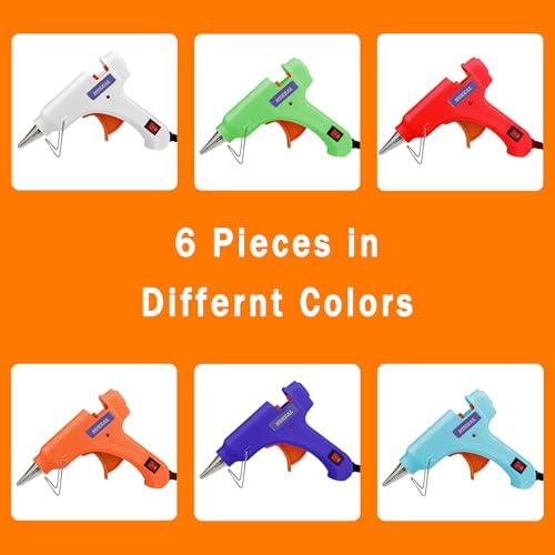 6 Pack Mini Hot Glue Gun Kit for Crafts, 20W Fast Preheating Kid-Safe Glue Gun, Anti-Drip Nozzle, LED Light & Stand, for DIY Arts, School Projects, Home Decor & Holiday Decorations (6 Colors)