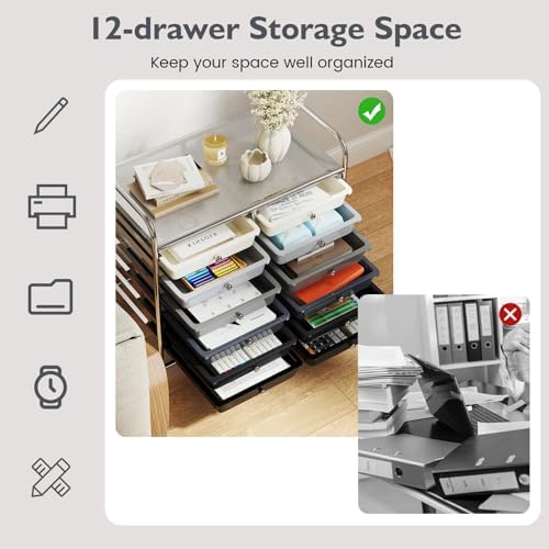COSTWAY 12-Drawer Rolling Storage Cart, Utility Storage Organizer Cart