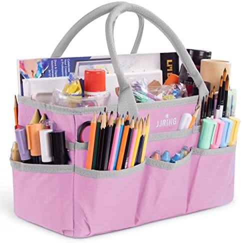 JJRING 600D Nylon Craft & Art Organizer Tote Bag With Pockets, Pink