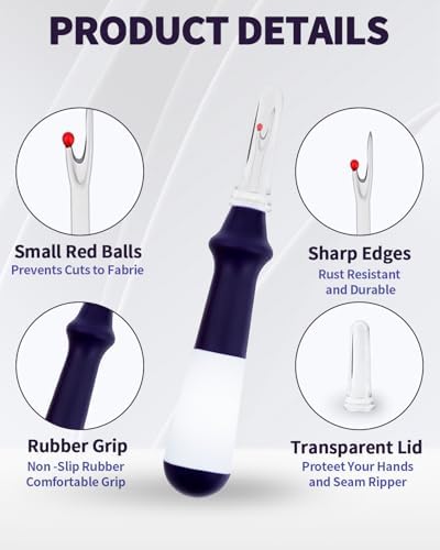 Needle and Thread Seam Ripper, Rippers for Sewing and Thread,Remover Stitch Tool for Hand Sewing, Knitting, Cross Stitching, Embroidery and Thread Removal (Blue+Red)