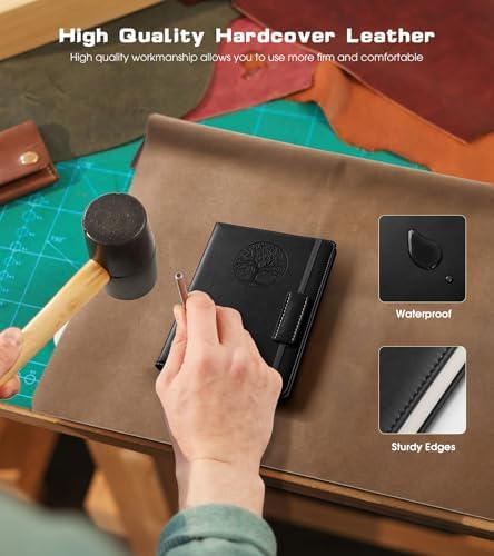 Biuwory A6 Leather Pocket Notebook, 140 Lined Pages Hardcover Small Journal | 3.7"×5.7" Vintage Leather Journal for Women Men Writing, College Ruled Mini Notepad for Notetaking, Travel, Work, School