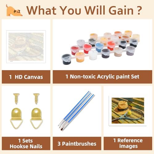 Reivworl Tennis Paint by Numbers Kit for Adults Beginner, 20" Wx16 L Tennis Paint by Number for Adult, Acrylic Painting Kits with Canvas for Gifts and Wall Decor