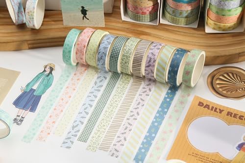 Colorful Pattern Washi Tape Set - 20 Rolls Cute Adhesive Tapes Pastel Arts Decorative Masking Tape Sets for Craft, Kids, Scrapbook, DIY, Gift Wrapping (Fresh Nature)