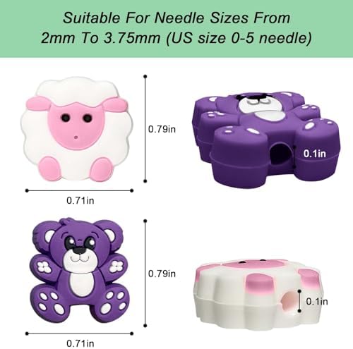 Yzzyemn 10pcs Adult Knitting Needle Stoppers and Knitting Accessories Kit with Bear and Sheep Design in Size 0-5